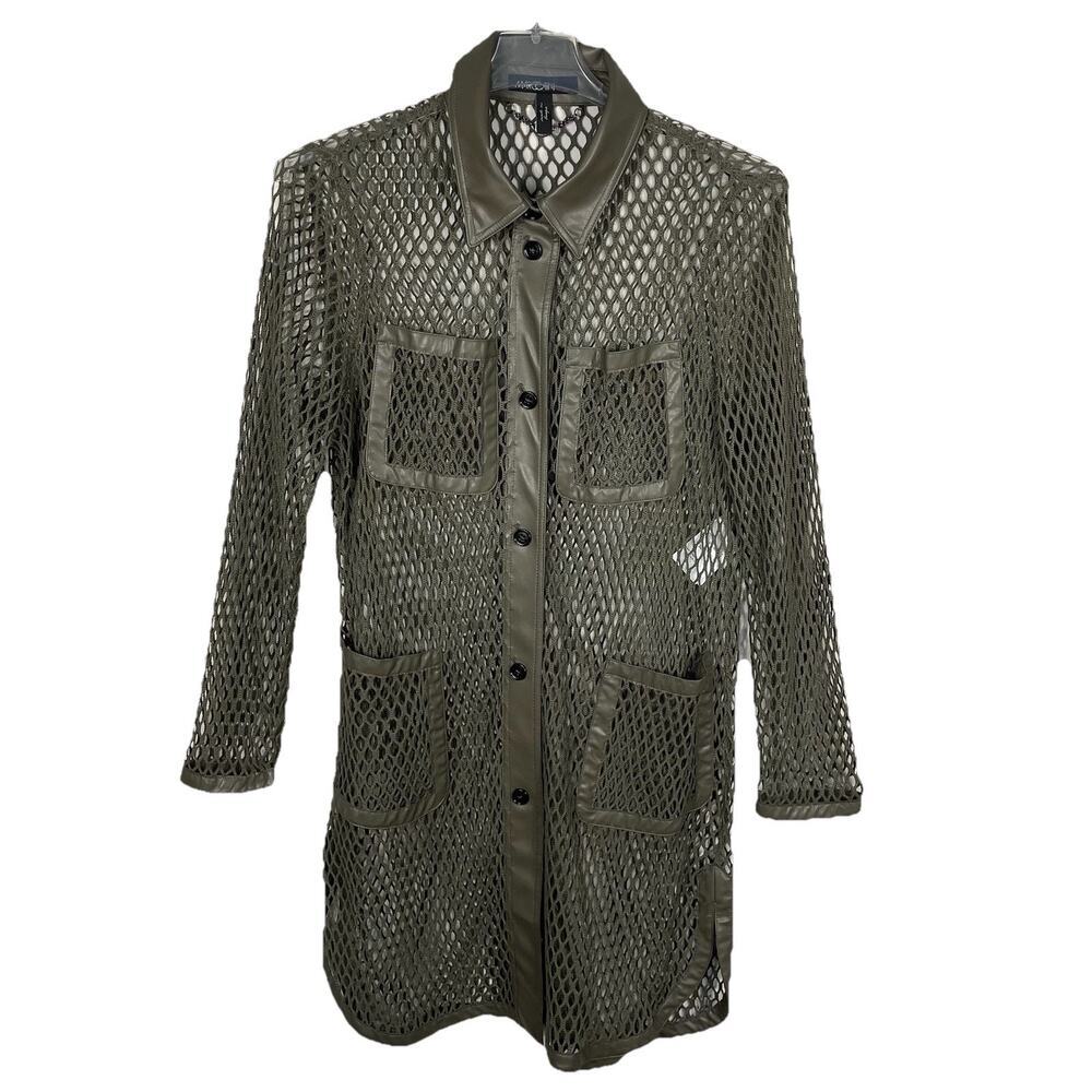 Mark Cain Mesh Blazer Women's Size N5 US 10-12 Olive Fishnet Duster Cardigan